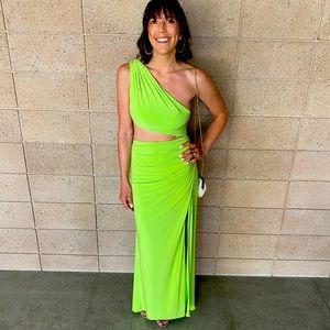 spring green leena one shoulder cut out gown from Saks 5th Avenue